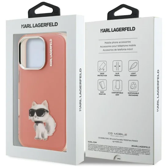 Калъф за iPhone 16 Pro - Karl Lagerfeld IML Aquarelle Choupette Logo - Розов