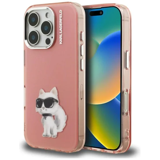 Калъф за iPhone 16 Pro - Karl Lagerfeld IML Aquarelle Choupette Logo - Розов
