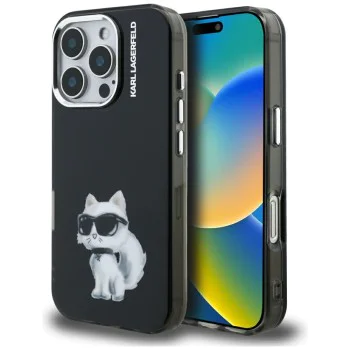 Калъф за iPhone 16 Pro - Karl Lagerfeld IML Aquarelle Choupette Logo - Черен