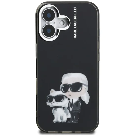 Калъф за iPhone 16 - Karl Lagerfeld IML Aquarelle Karl & Choupette - Черен