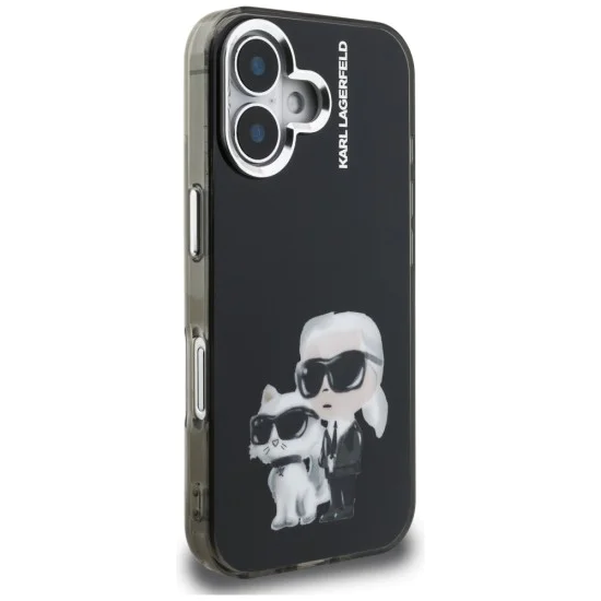 Калъф за iPhone 16 - Karl Lagerfeld IML Aquarelle Karl & Choupette - Черен
