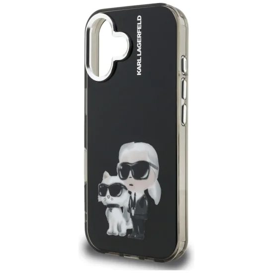 Калъф за iPhone 16 - Karl Lagerfeld IML Aquarelle Karl & Choupette - Черен