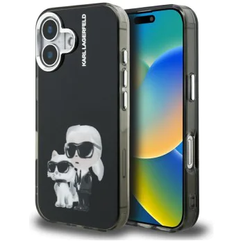 Калъф за iPhone 16 - Karl Lagerfeld IML Aquarelle Karl & Choupette - Черен