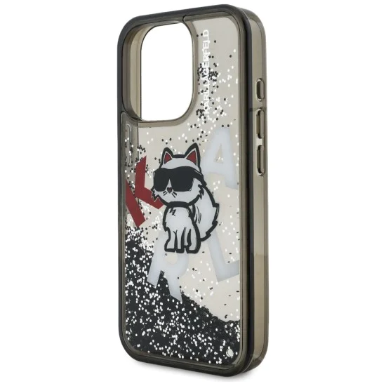 Калъф за iPhone 16 Pro Max - Karl Lagerfeld Liquid Glitter Choupette Logo MagSafe - Черен