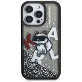 Калъф за iPhone 16 Pro - Karl Lagerfeld Liquid Glitter Choupette Logo MagSafe - Черен