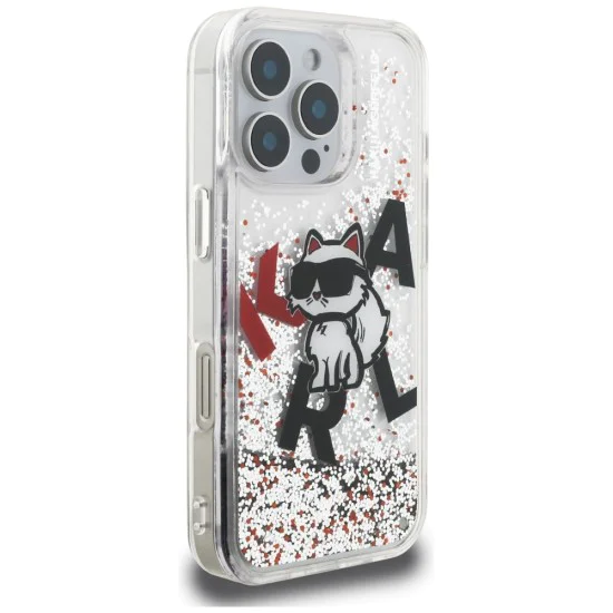 Калъф за iPhone 16 Pro Max - Karl Lagerfeld Liquid Glitter Choupette Logo MagSafe - Прозрачен