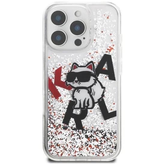 Калъф за iPhone 16 Pro Max - Karl Lagerfeld Liquid Glitter Choupette Logo MagSafe - Прозрачен