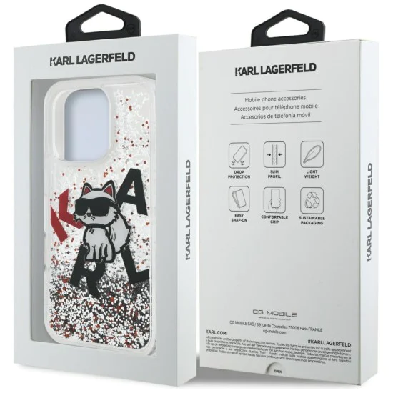 Калъф за iPhone 16 Pro - Karl Lagerfeld Liquid Glitter Choupette Logo MagSafe - Прозрачен