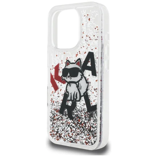 Калъф за iPhone 16 Pro - Karl Lagerfeld Liquid Glitter Choupette Logo MagSafe - Прозрачен