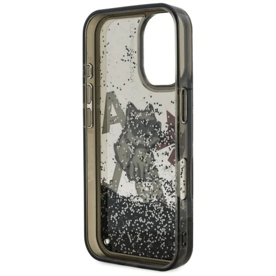 Калъф за iPhone 16 - Karl Lagerfeld Liquid Glitter Choupette Logo MagSafe - Черен