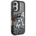 Калъф за iPhone 16 - Karl Lagerfeld Liquid Glitter Choupette Logo MagSafe - Черен