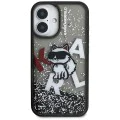 Калъф за iPhone 16 - Karl Lagerfeld Liquid Glitter Choupette Logo MagSafe - Черен