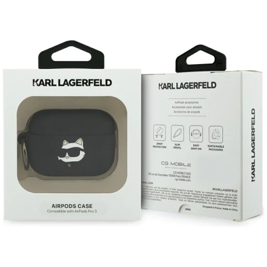 Силиконов калъф за Apple AirPods Pro 3 - Karl Lagerfeld Silicone Choupette Head 3D - Черен