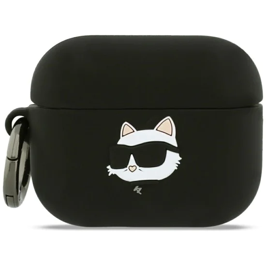 Силиконов калъф за Apple AirPods Pro 3 - Karl Lagerfeld Silicone Choupette Head 3D - Черен