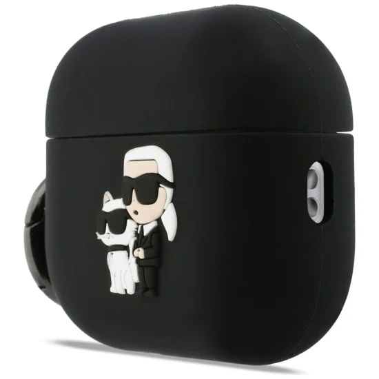 Силиконов калъф за Apple AirPods Pro 3 - Karl Lagerfeld Silicone Karl&Choupette Head 3D - Черен