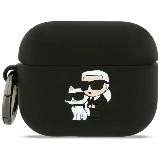 Силиконов калъф за Apple AirPods Pro 3 - Karl Lagerfeld Silicone Karl&Choupette Head 3D - Черен