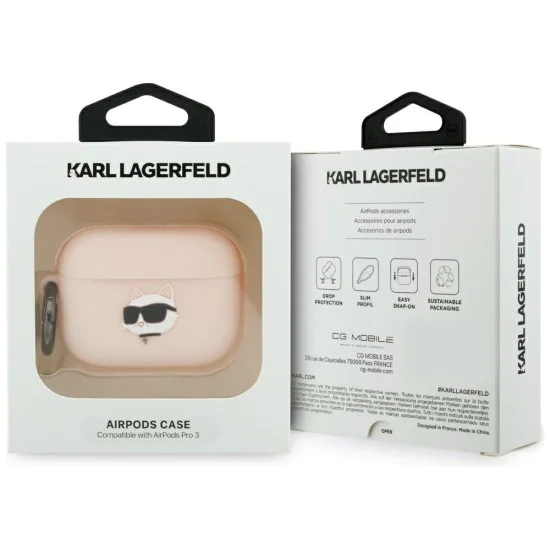 Силиконов калъф за Apple AirPods Pro 3 - Karl Lagerfeld Silicone Chaupette Head 3D - Розов