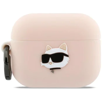 Силиконов калъф за Apple AirPods Pro 3 - Karl Lagerfeld Silicone Chaupette Head 3D - Розов