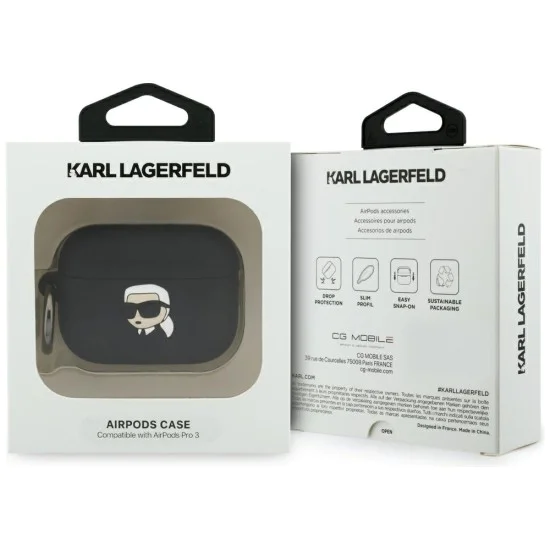 Силиконов калъф за Apple AirPods Pro 3 - Karl Lagerfeld Silicone Karl Head 3D - Черен