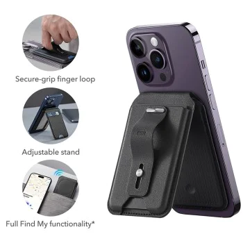 Портфейл ESR Geo Magnetic Wallet Stand - MagSafe, Vegan Leather, with 3x Card Slots, RFID Blocking Tech - Кафяв