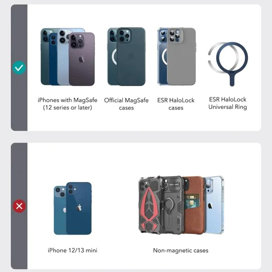 Магнитен портфейл и стойка Geo Magnetic - ESR - MagSafe, веган кожа, 3 слота за карти, RFID защита - Черно