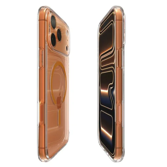 Калъф за iPhone 17 Pro - Spigen Ultra Hybrid MagSafe - Прозрачен / Оранжев