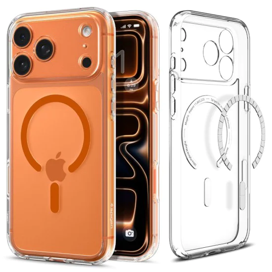 Калъф за iPhone 17 Pro Max - Spigen Ultra Hybrid MagSafe - Прозрачен / Оранжев