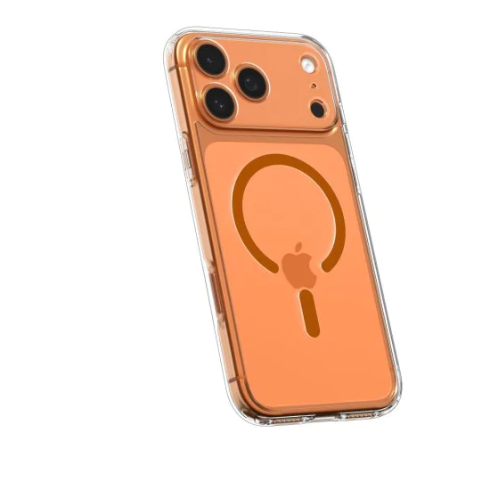 Калъф за iPhone 17 Pro Max - Spigen Ultra Hybrid MagSafe - Прозрачен / Оранжев