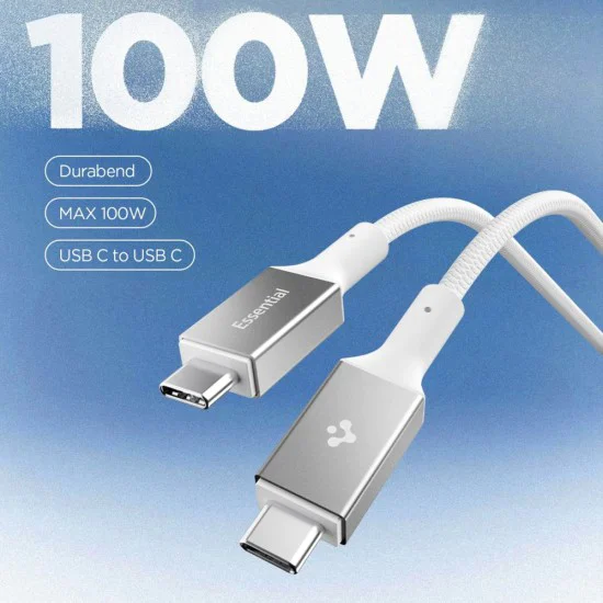 Кабел за данни Spigen Essential (EB10010CC) - Type-C към Type-C, 100W, 1м - Бял