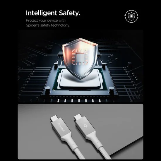 Кабел за данни Spigen Essential (EB10010CC) - Type-C към Type-C, 100W, 1м - Бял