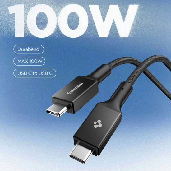 Кабел за данни Spigen Essential (EB10010CC) - Type-C към Type-C, 100W, 1м - Черен