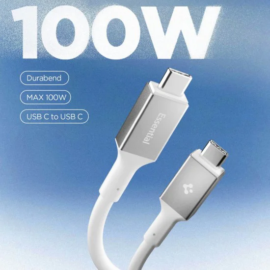 Кабел за данни Spigen Essential (EB10020CC) - Type-C към Type-C, 100W, 2м - Бял