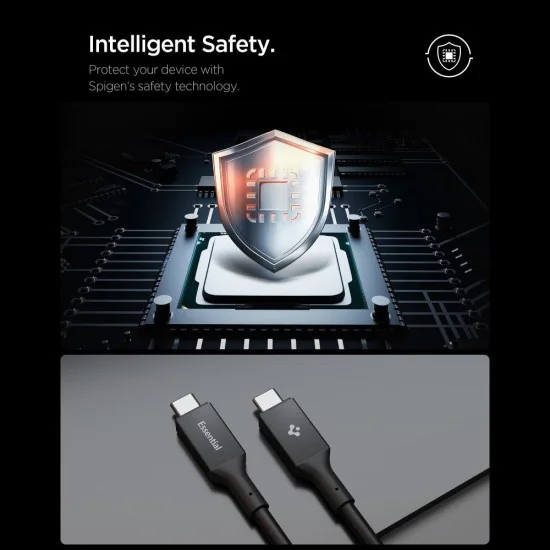 Кабел за данни Spigen Essential (EB10020CC) - Type-C към Type-C, 100W, 2м - Черен