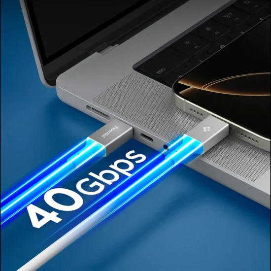 Кабел за данни Spigen Essential (EB24012CC) - Type-C към Type-C, 240W, 8K, 1.2м - Бял