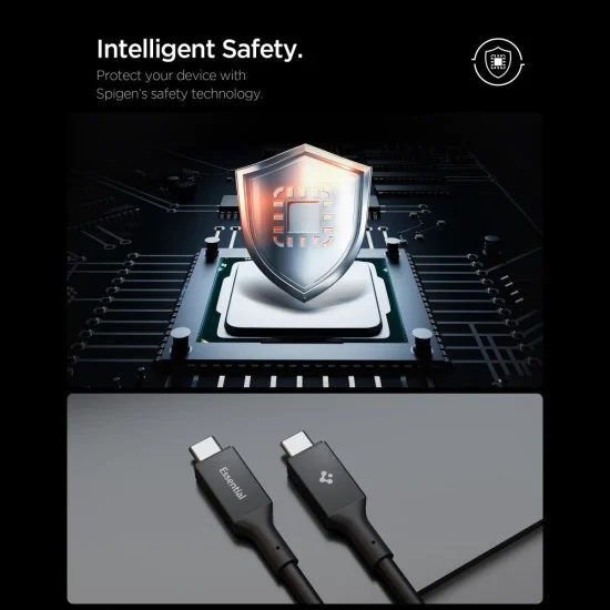 Кабел за данни Spigen Essential (EB24012CC) - Type-C към Type-C, 240W, 8K, 1.2м - Черен