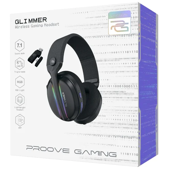 Геймърски слушалки Proove Glimmer (WHGL00022001) - с микрофон, BT/2.4GHz, RGB - Черни