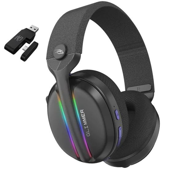 Геймърски слушалки Proove Glimmer (WHGL00022016) - с микрофон, BT/2.4GHz, RGB - Черно/Лилаво