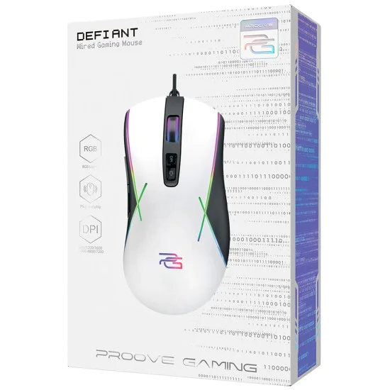 Геймърска мишка Proove Defiant (CMDE00000101) - USB, LED, 7200DPI - Бяла