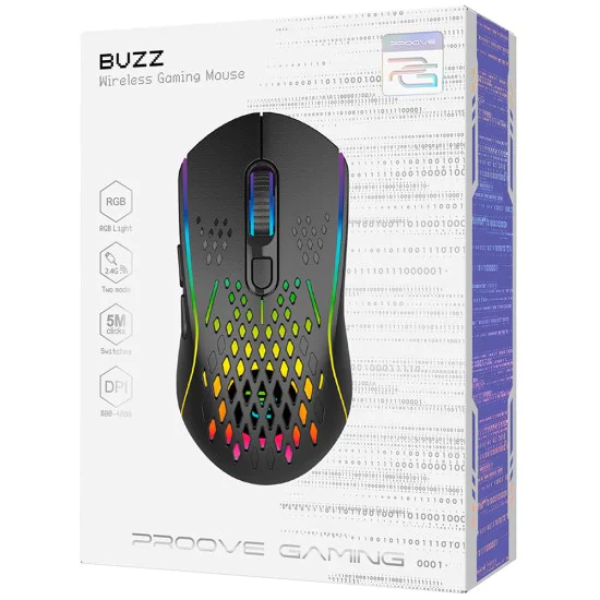 Безжична геймърска мишка Proove Buzz (WMBU00022401) - 2.4GHz, 4800DPI - Черна