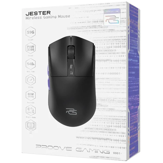 Безжична геймърска мишка Proove Jester 8K (WMJS00022001) - OLED дисплей, 26000DPI - Черна