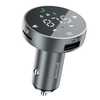 Зарядно за кола с FM трансмитер Proove (FMSS30110003) - Тъчскрийн, Bluetooth 5.0, 30W - Сиво