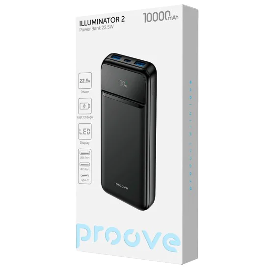 Външна батерия Proove Illuminator 2 (PBIP10212201) - Fast Charge, 22.5W, 10000mAh - Черна