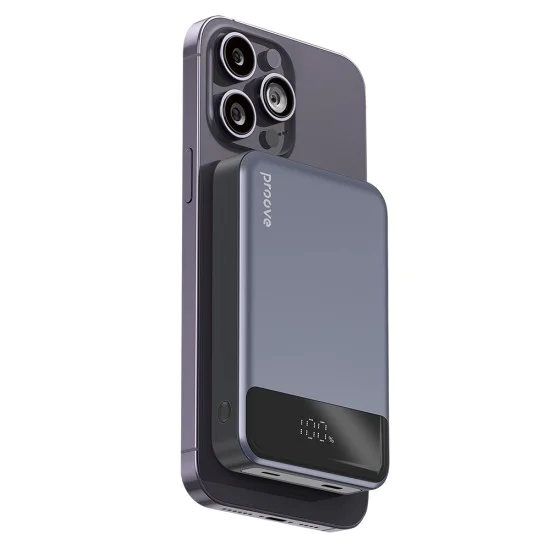 Външна батерия Proove Hoodman (PBH120010003) - Магнитна, Qi, 20W, 10000mAh - Сива