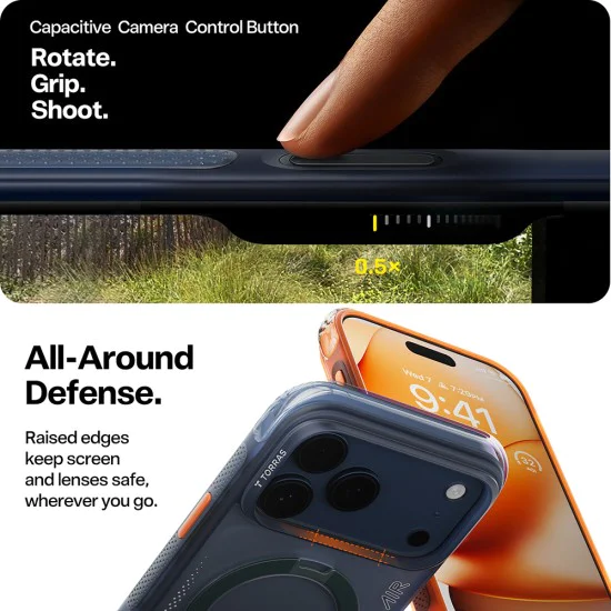 Калъф за iPhone 17 Pro Max - Torras Ostand Spin Air Series - Среднощен син