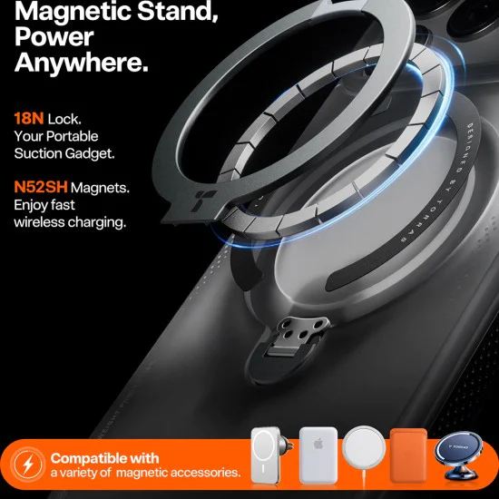Калъф за iPhone 17 Pro Max - Torras Ostand Spin Air Series - Наситено черен