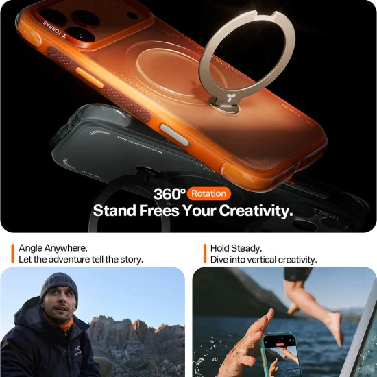 Калъф за iPhone 17 Pro Max - Torras Ostand Spin Air Series - Наситено черен