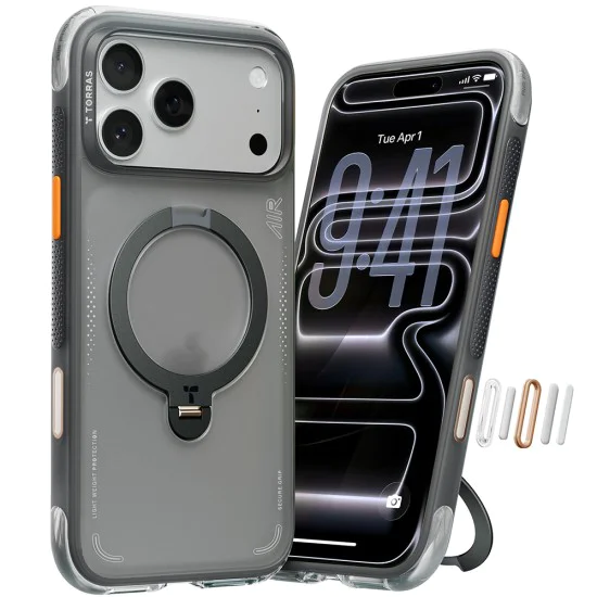 Калъф за iPhone 17 Pro - Torras Ostand Spin Air Series - Наситено черен