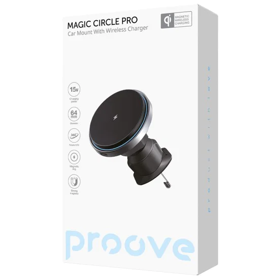 Стойка за кола с безжично зареждане Proove Magic Circle Pro (WHMP15010001) - MagSafe, Qi2, 15W - Черна