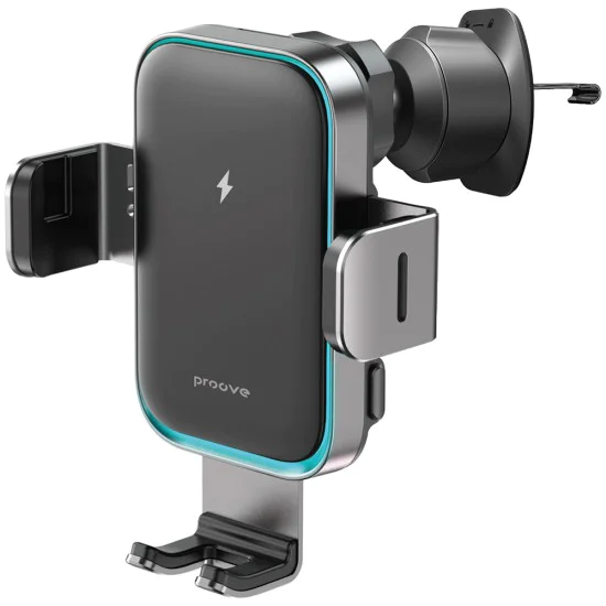 Стойка за кола с безжично зареждане Proove Triple Clamp Pro (WHTP15010004) - 2в1, Qi2, 15W - Метално сива