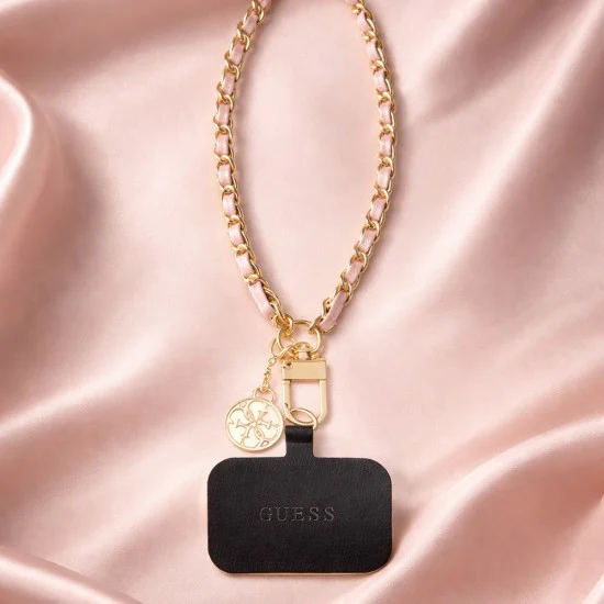 Ремък за ръка Guess Hand Strap Saffiano 4G Charm - Универсален, Saffiano еко кожа - Черен